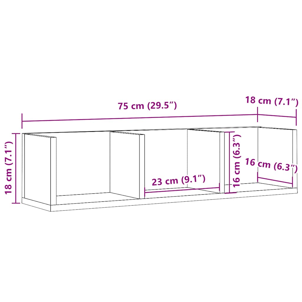 CD Wall Shelf Rustic Wood Look 75 x 18 x 18 cm Engineered Wood