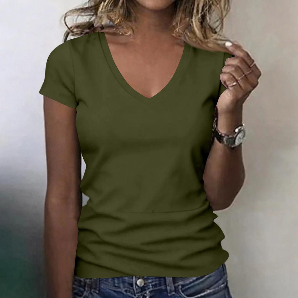 Women's V-neck Pleated Loose Ruffle Short-Sleeved Lightweight  Casual Work Tops Women