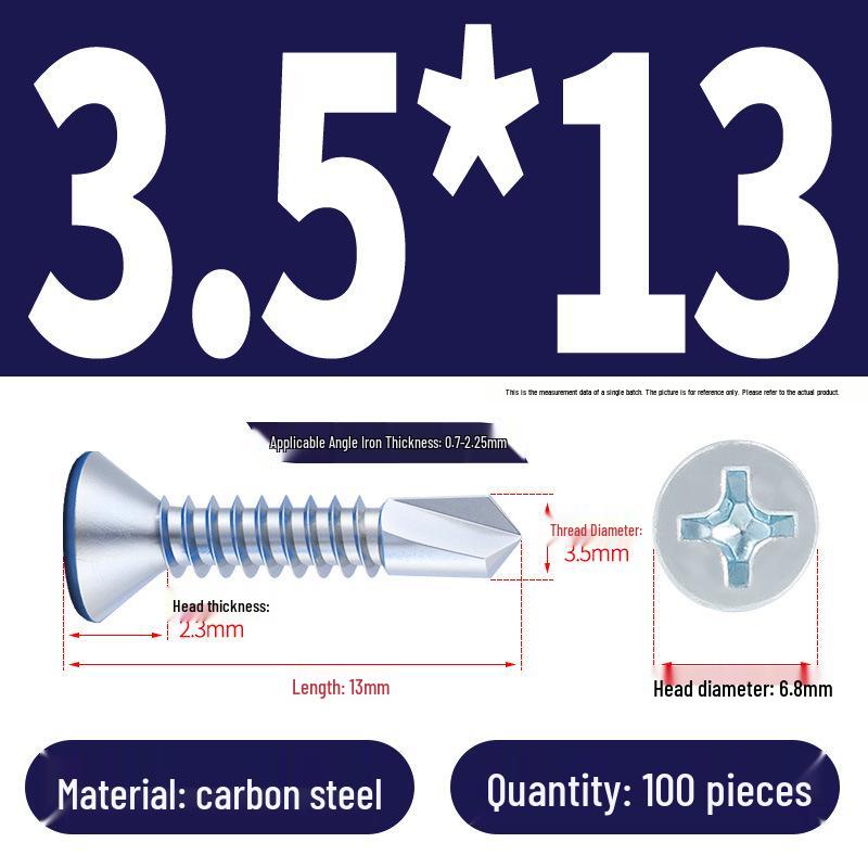 Phillips Flat Head Blue Zinc Plated Stainless Steel Self-Drilling & Self-Tapping Screws M3.9-M5.5