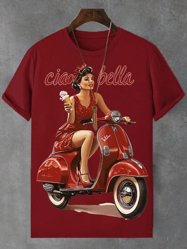 Sommer Neue Mode Trend T-Shirt Ciao Bella Buchstaben Druck Einfach Lässig Kurzarm T-Shirts Streetwear Unisex T-Shirts Y2k Oberteile