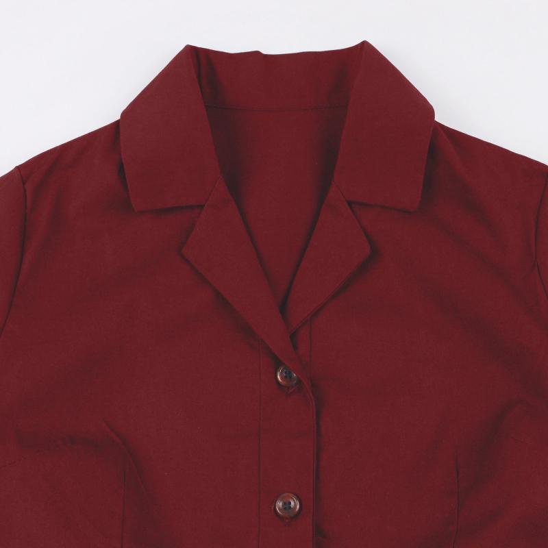 Women's Single-Breasted Wide-Skirted Retro-Style Waist-Cinched Solid-Colour Dress