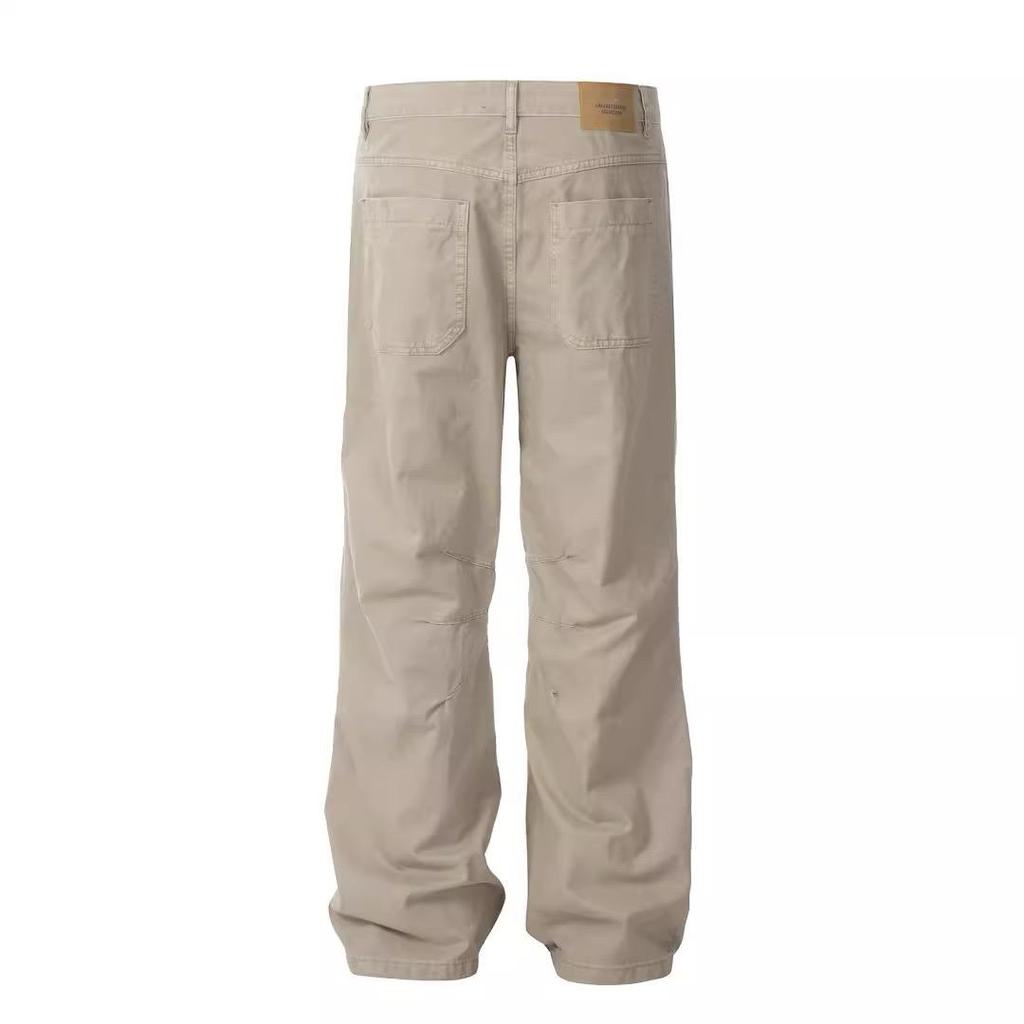 2026 Men Soild Color Cargo Pants Men High Street Comfortable Loose Fit Wide Leg Pants Side Pockets Trousers Man Workwear Pants