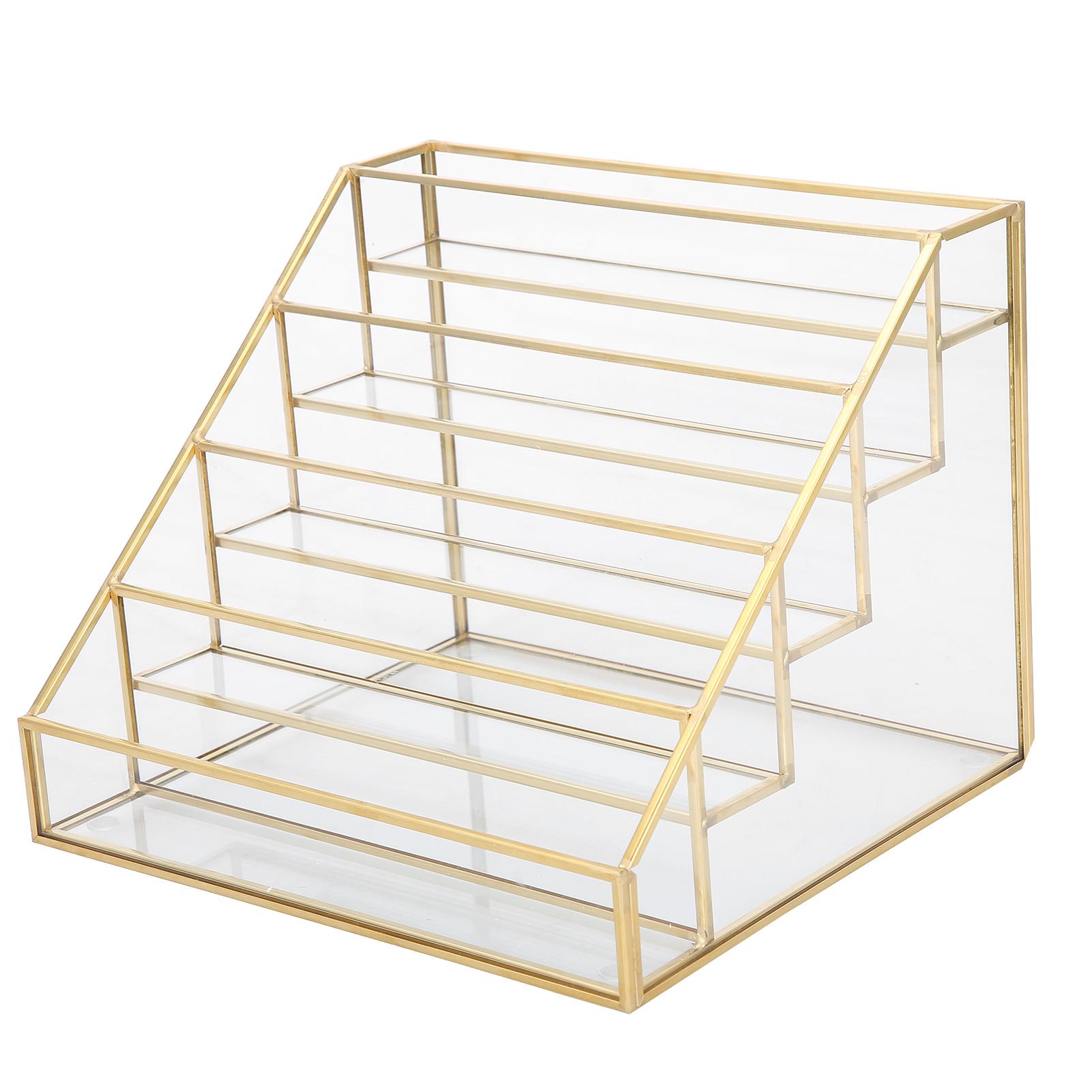 

Стойка для демонстрации лака для ногтей Многослойная настольная полка Стеклянная медная подставка для губной помады(L ) Small