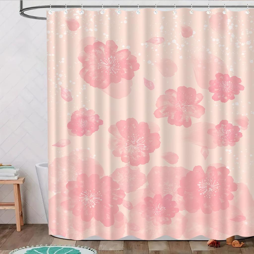 1Pc Warm Pink Pattern Shower Curtain, High-End Elegant Bathroom Curtain, Multi-Functional Curtain, Bathroom Decorative Curtain