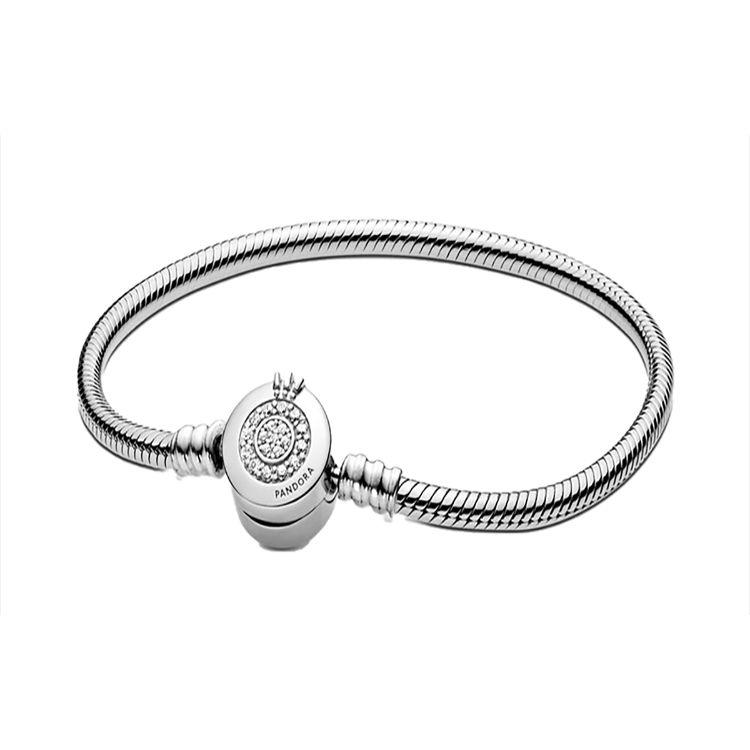 Pandora Shining Crown Letter O Snake Bone Chain Bracelet Women bracelet Silver 599046C01 18