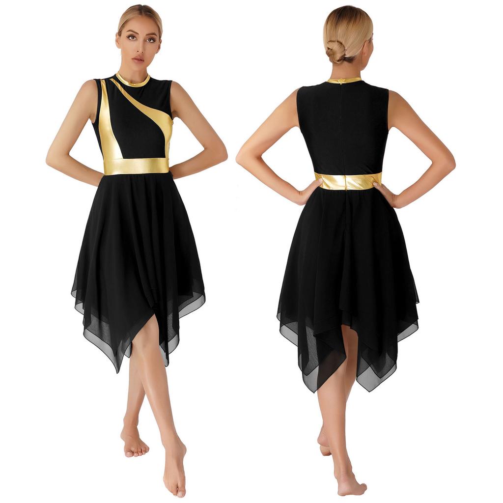 Traje de baile para mujer, vestido de baile de ballet lírico sin mangas con bloques de Color