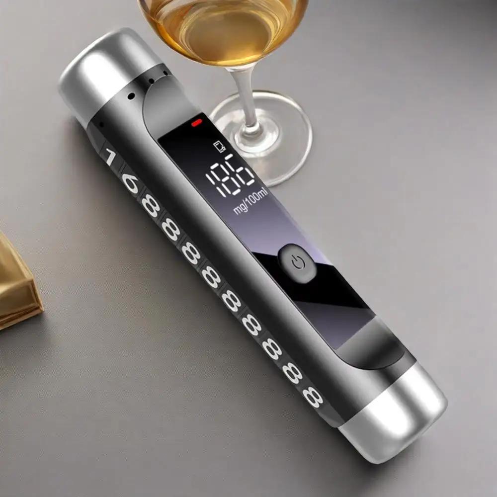 3 In 1 No-Contacted LCD Display Breathalyzer Alcohol Detector Parking Number Plate with Emergency Hammer For Driving Safety