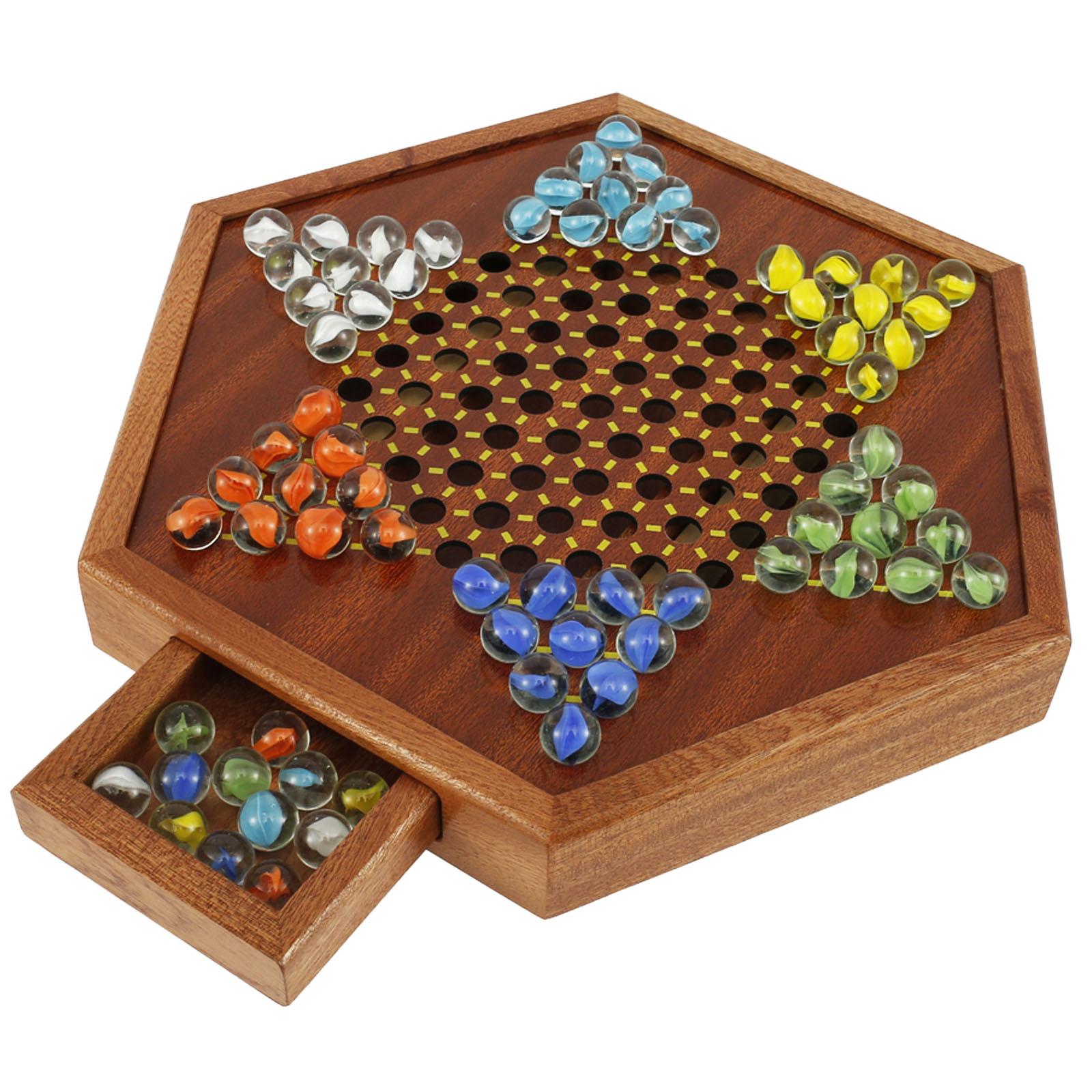 Китайские шашки Деревянная игра Китайские шашки с ящиками и 72 разноцветными стеклянными шариками Веселая деревянная настольная игра Стратегия Семейная