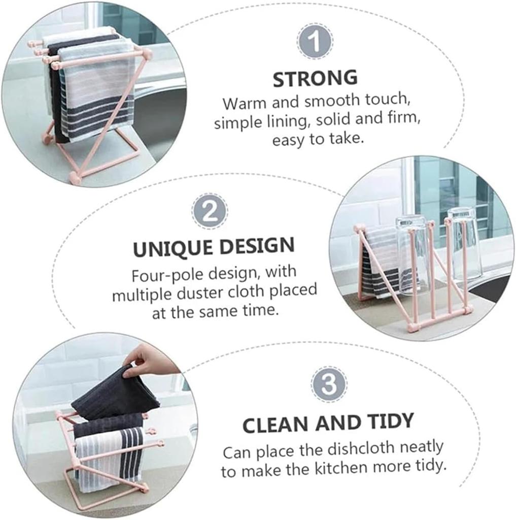 Foldable towel rack, vertical dust removal cloth rack for kitchen and bathroom use, light blue, plastic, convenient for storage,