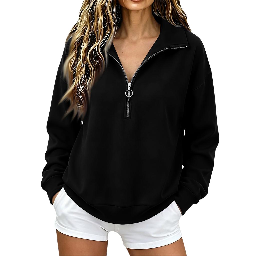 Women's Fashion Long Sleeve Zip Up Neck Sweatshirt Top