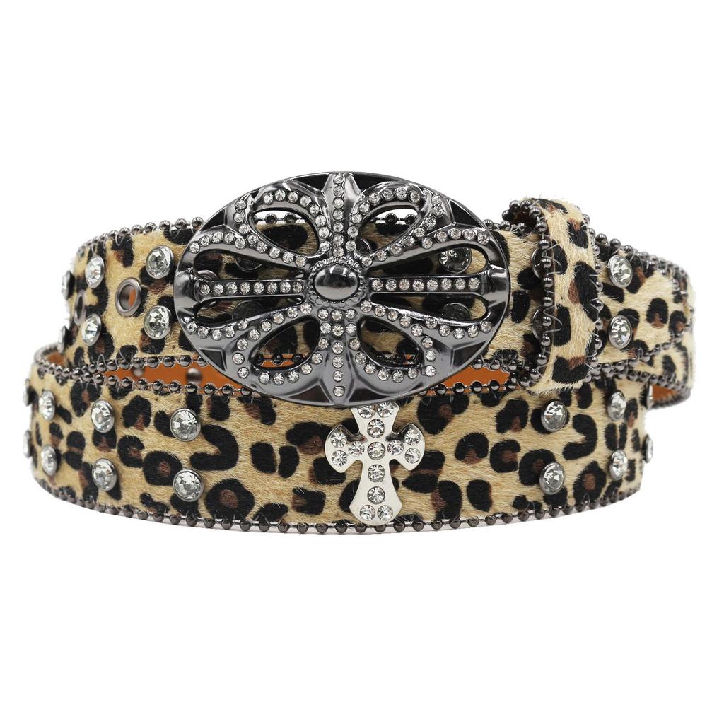 Bohemian Women's Leopard Print Rhinestone Leather Belt - Ethnic Style Versatile Accessory