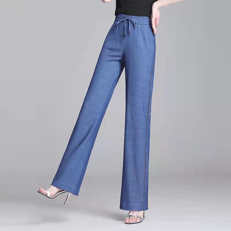 

Tennis Jeans Summer Ladies s High Waist Design Soft Jeans Elastic Waist Wide-leg Bottoms Middle-aged and Elderly People P Practical Use M