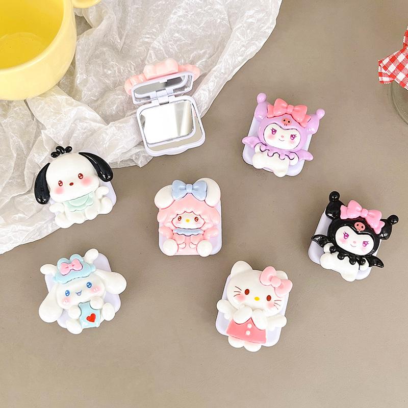 Cartoon Flip Mirror Puppy Mobile Phone Airbag Bracket Back Sticker Kt Cat Devil Makeup Mirror Portable Cute Mirror Sticker
