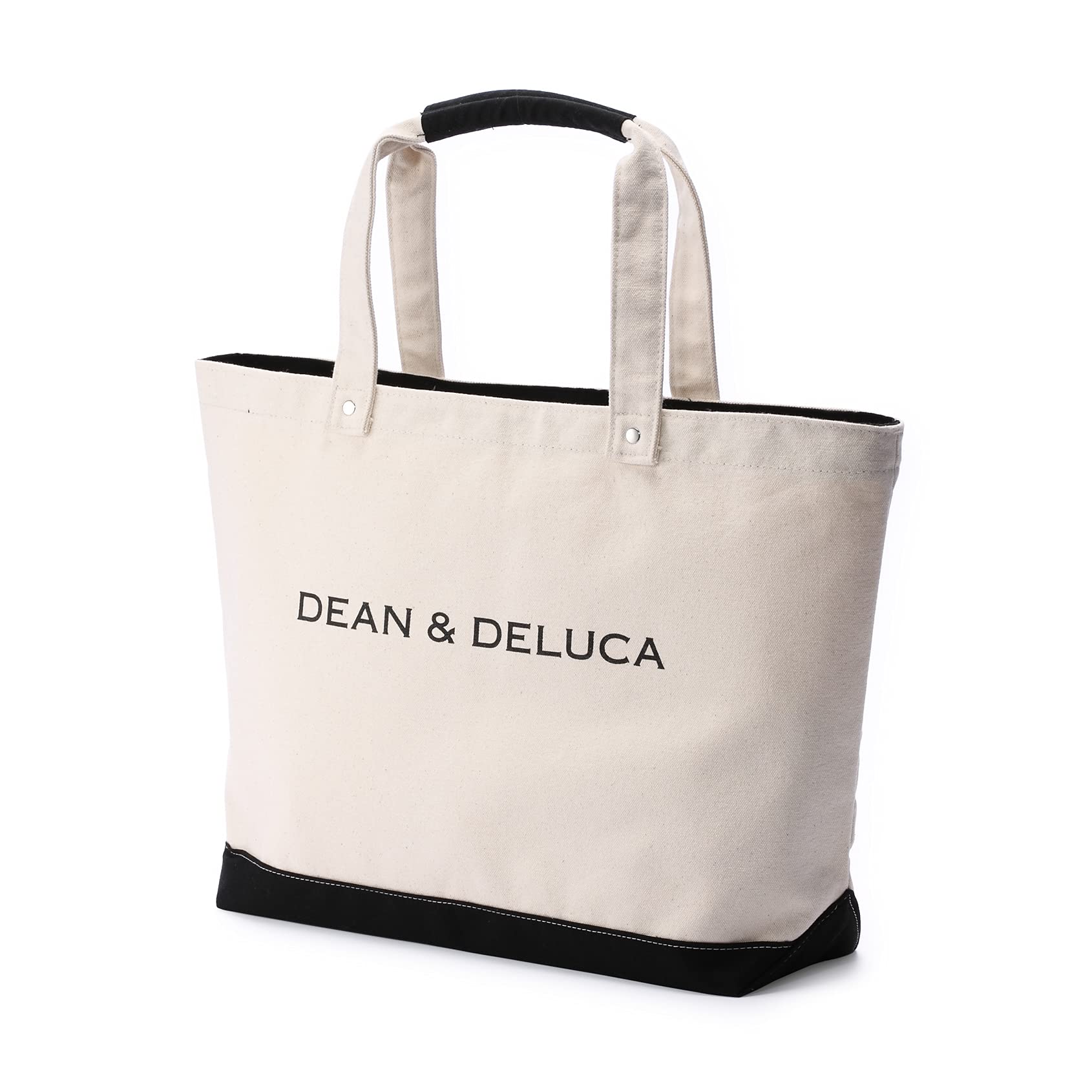 

Dean & Deluca Black & Natural Canvas Tote Bag, Large, Solid Color, Practical, Eco-Friendly, 28.6 x 24 x 5.6 cm