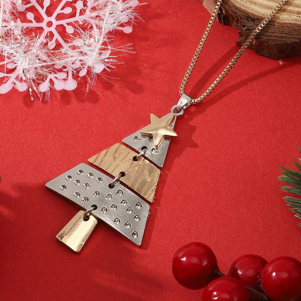 New Christmas Star Pine Tree Pendant Sweater Chain Design Sense Christmas Tree Necklace