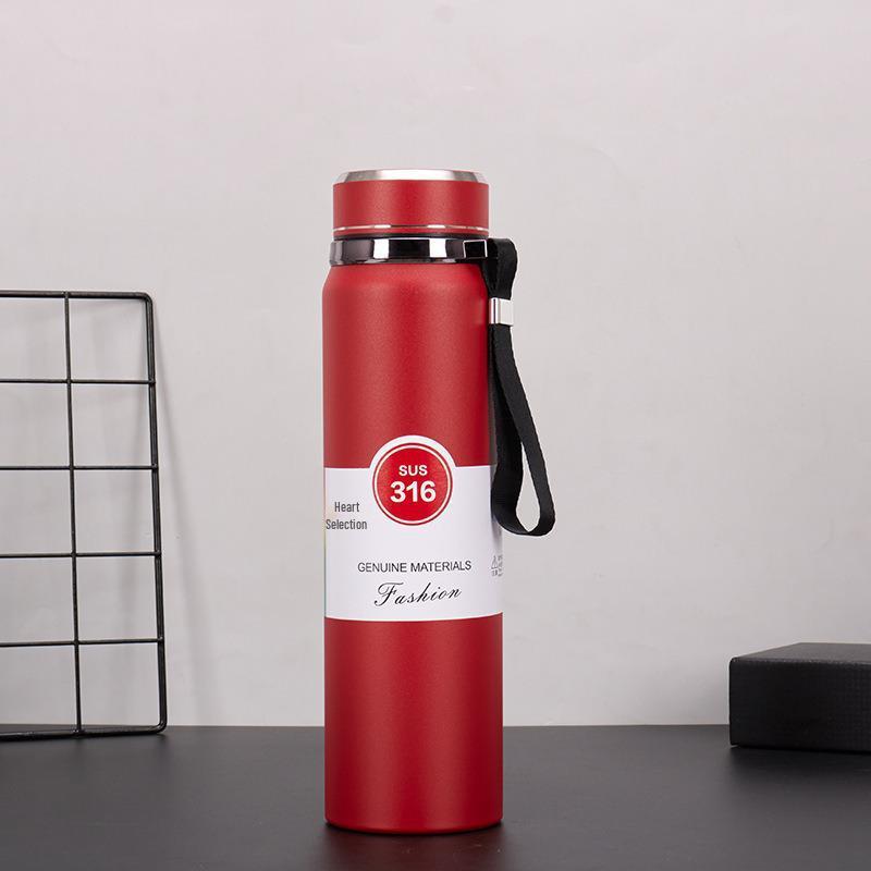Stainless Steel Solar Thermos Cup with Lanyard - Large Capacity, Portable, Insulated for Outdoor Sports and Car Use