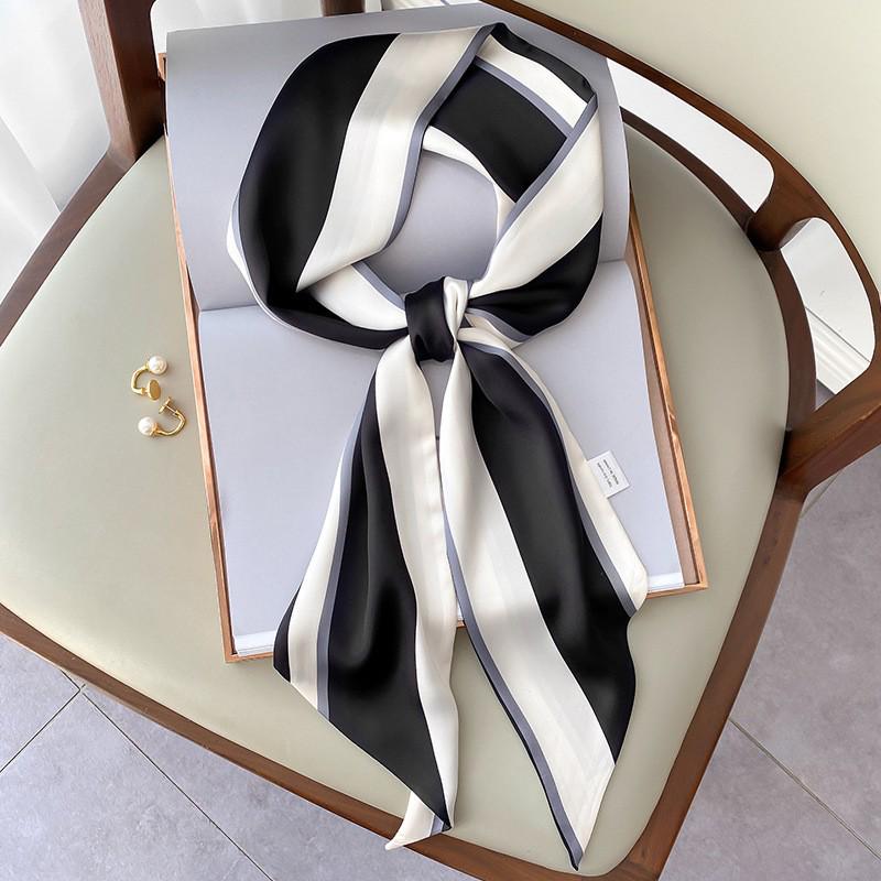 Korean Polka Dot Skinny Scarf: Imitation Silk Spring/Summer Neck Scarf & Headband Tie for Women