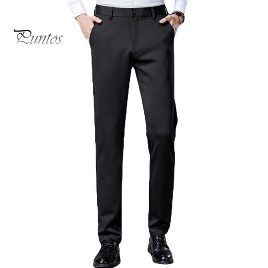 Men's Elastic Suit Pants Thin Straight Leg Trousers Wrinkle Resistant Non-Iron Business Trousers for Office Formal Wear Date