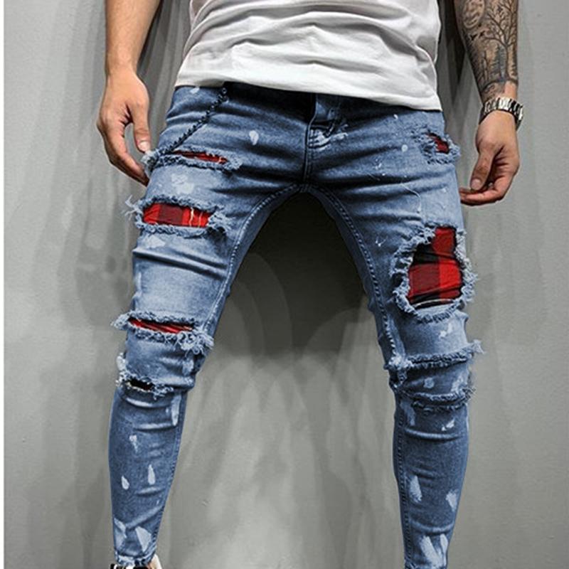 

Чоловічі джинси Leisure Slim Fit Paint Shattered Small Feet Модні чоловічі джинси XXXL синій
