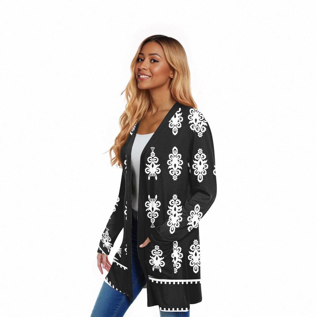 Damen Langarm Strickjacke Lässige Jacke mit Taschen Oberteil