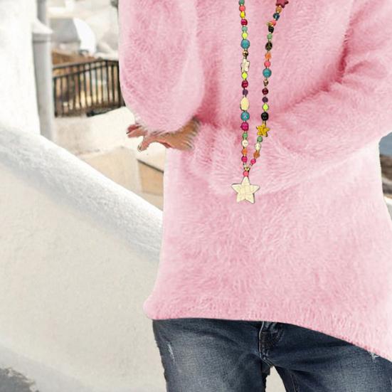 Damen Pullover Tops Rundhals Langarm Locker Stricktops Einfarbig