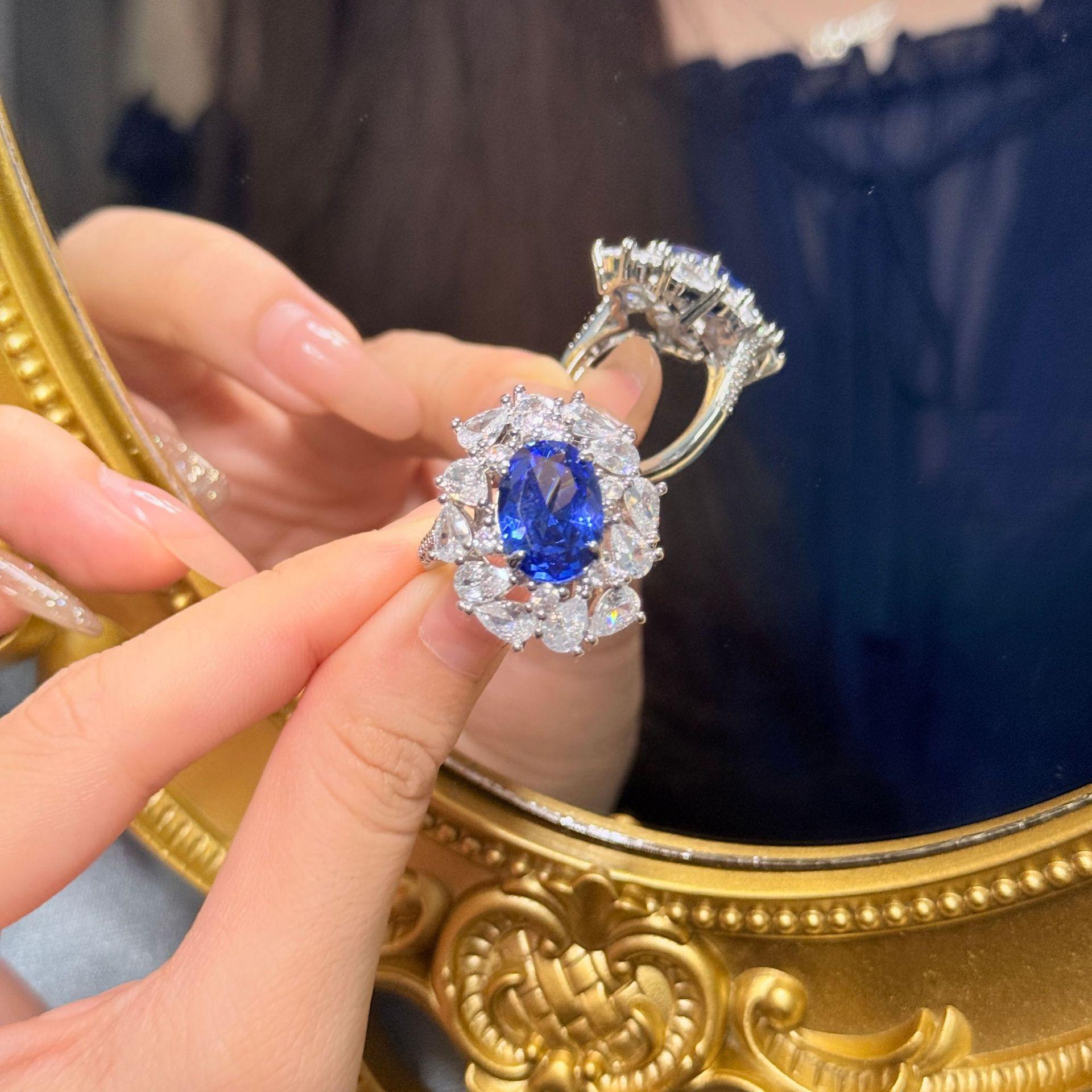 Кольцо открытое Сапфир Симуляция Женское, Высокоуглеродистый Бриллиант Капля Воды Живое Сокровище Кольцо Opening adjustable