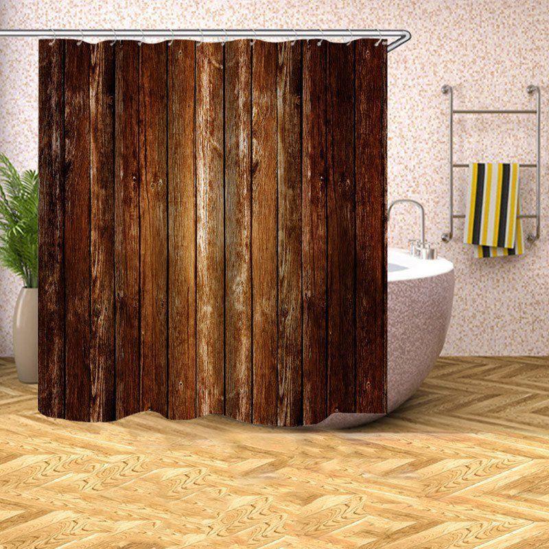 Cortina Rústica de Chuveiro Padrão Porta de Celeiro de Madeira Cortina de Banho Impermeável com Ganchos