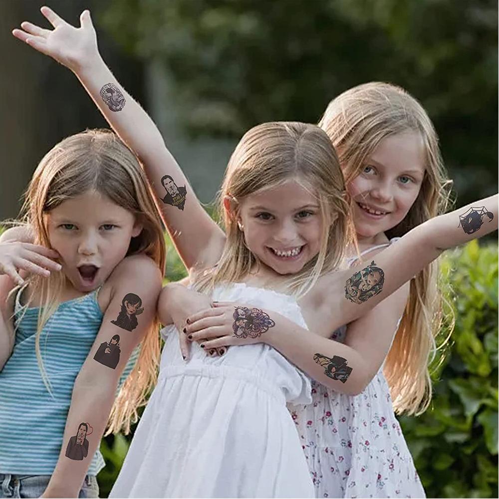 8 listů dočasných tetování Středa Nové samolepky s kresleným seriálem Addams