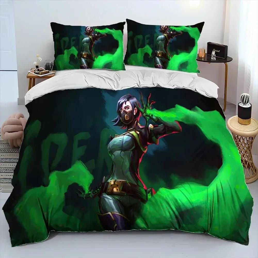 Set Letto Piumone Cartone Animato Gioco VALORANT 3D Gamer,Copripiumino Set Letto Copripiumino Federa,Set Letto Taglia King Queen Bambini