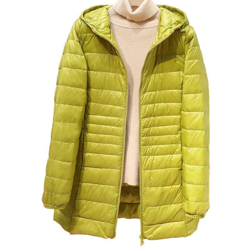 Womens Lightweight Hooded Down Coat Mid-Length Slim Fit Winter Jacket Korean Style Daily Wear