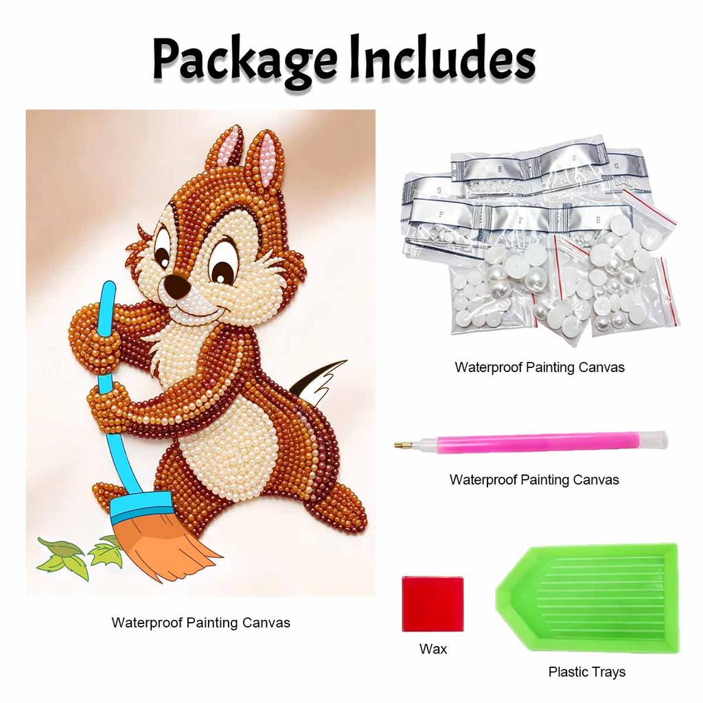 Disney 5D DIY Pearl Painting Kit, Chipmunk Sweeping Home Bedroom Wall Decor Crafts Handmade Gift