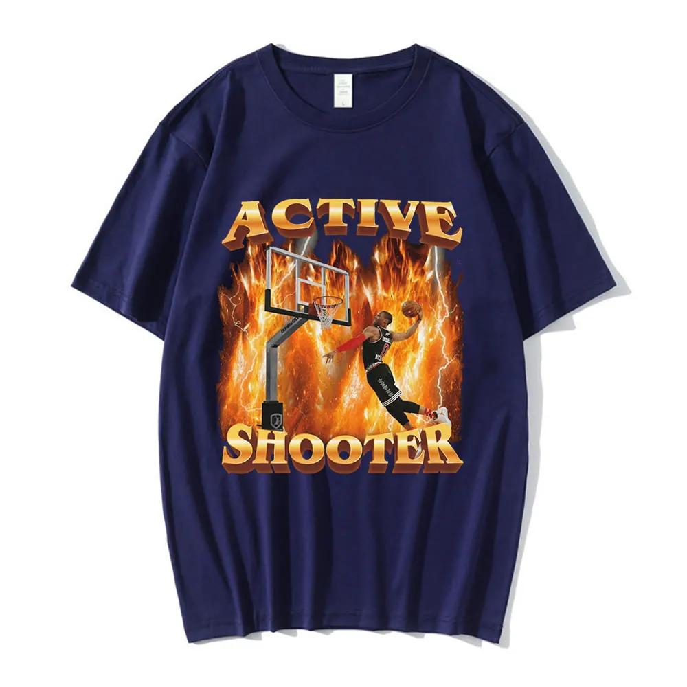 Active Shooter Funny Meme Graphic T-shirt Women's Fashion Retro Short Sleeve Casual Large Harajuku T-shirt