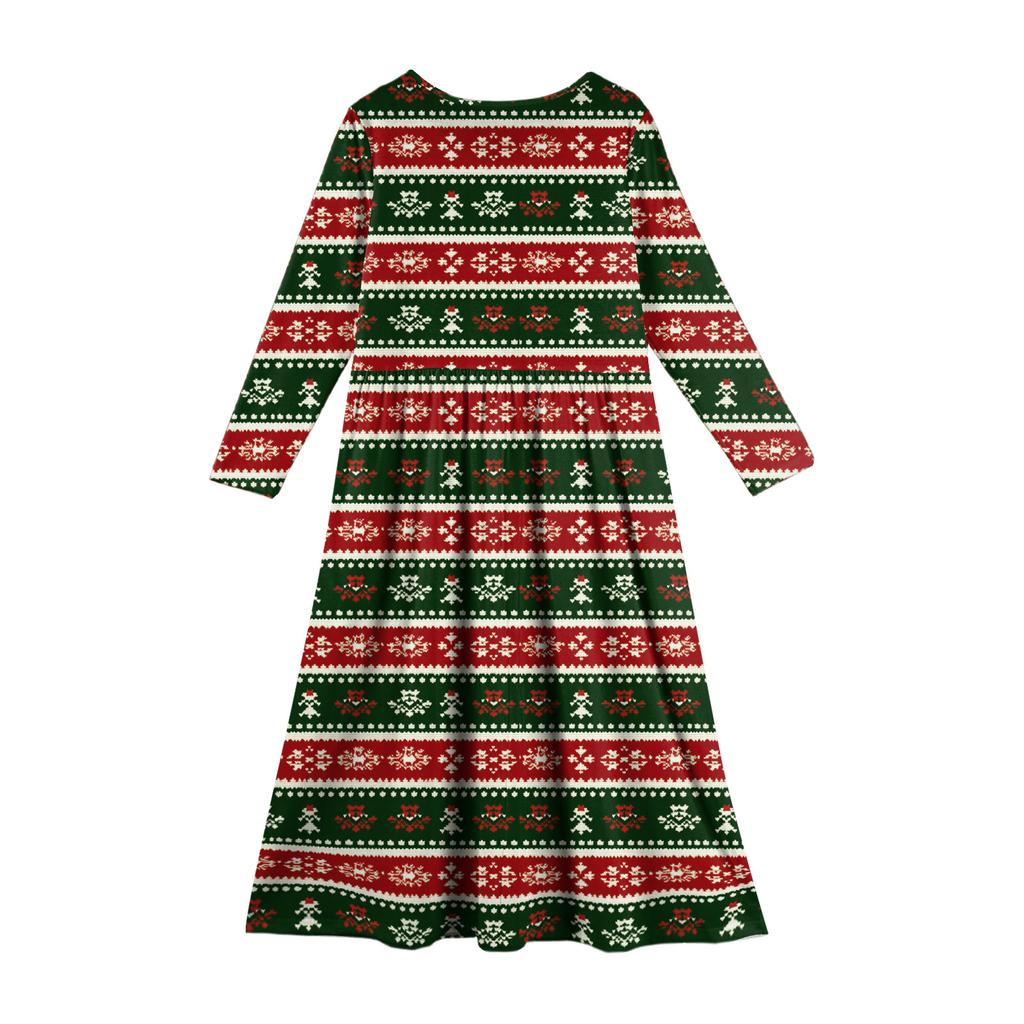 Girls' Maxi Dress - Long Sleeve Pocket Dress Christmas Day