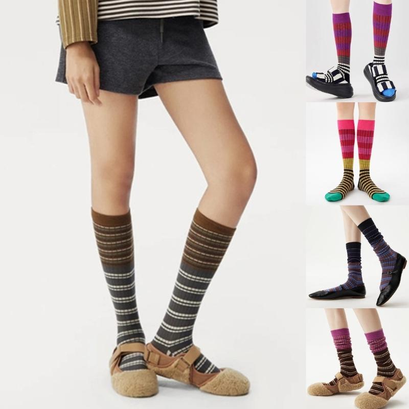 Damen Kniestrümpfe, Modische Gestreifte Strümpfe Cosplay Oberschenkelhohe Strümpfe Schlauchsocken Gestreifte Lange Stiefelsocken