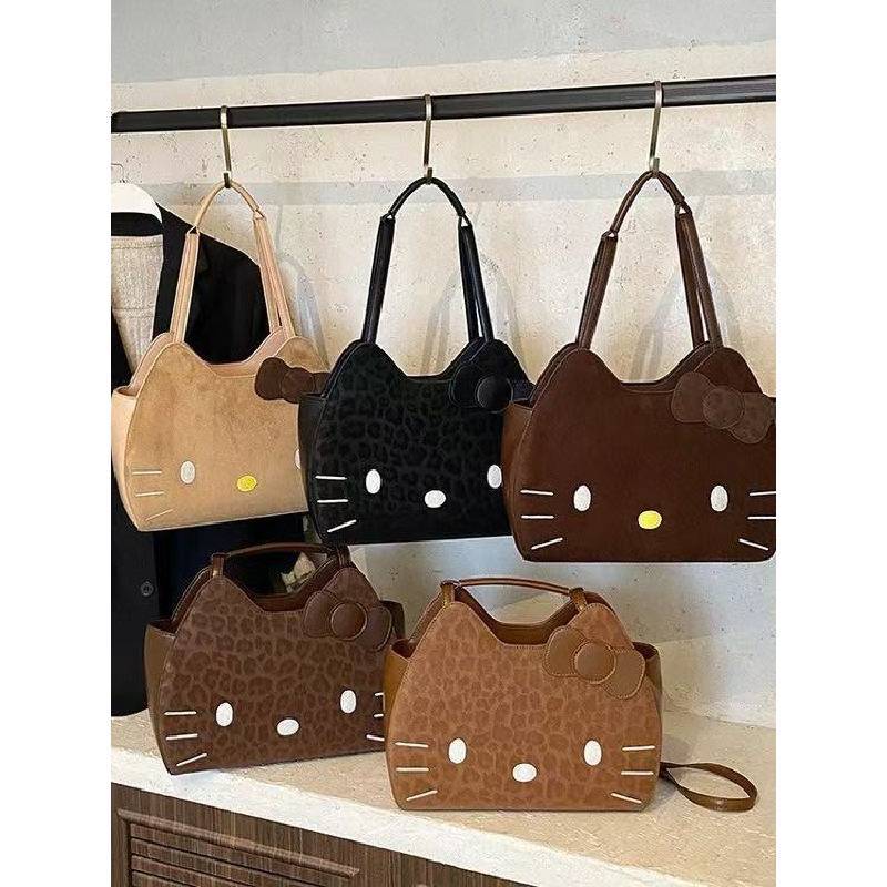 Hello Kitty Vintage Leopard Pattern Backpack With Pu Materialcompact Storage For Women