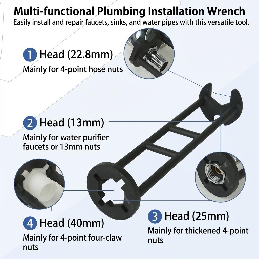 Multi Function Faucet Wrench For Sink And Water Pipe Repair Tool With Anti Slip Design