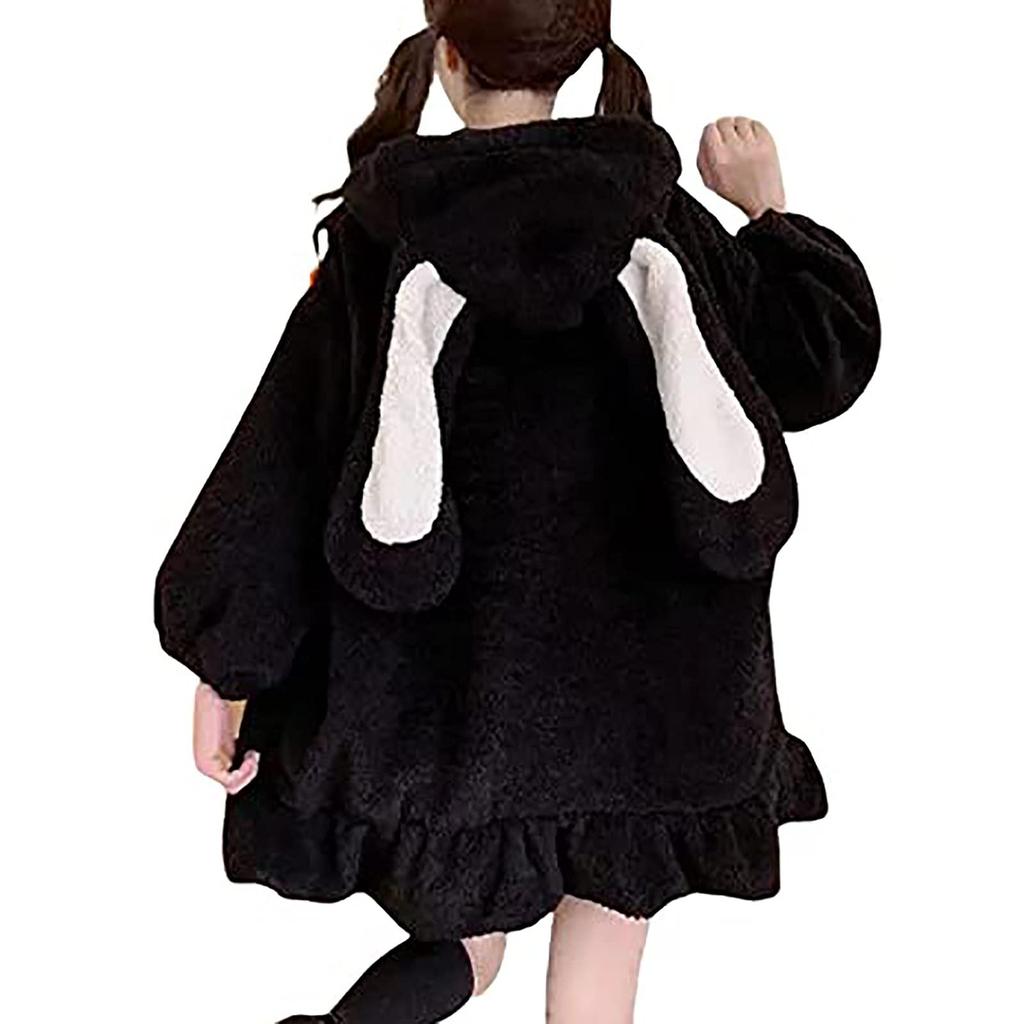 Women's Winter Fashion Casual Hooded Long-sleeve Ruffled Lamb Wool Coat