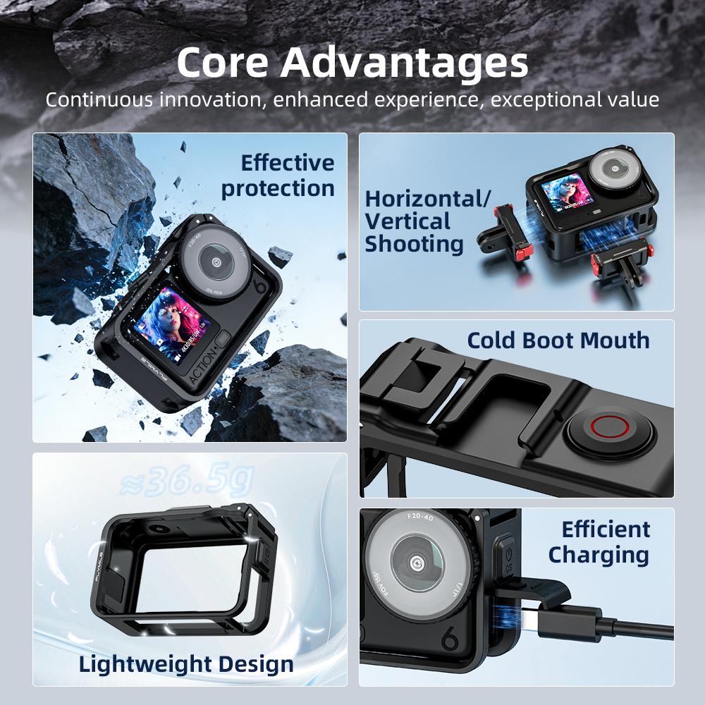 FLYMILE Klatka Królicza z Magnetycznym Szybkim Mocowaniem do DJI Osmo Action 6 Plasturowa Ramka Ochronna na Kamerę