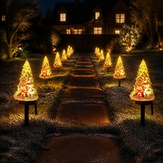 Christmas Tree Ornament for Garden Solar Light, Santa Resin Yard Stake Decor with Craft Decorations Patio Warm Glow, Waterproof Outdoor Lawn