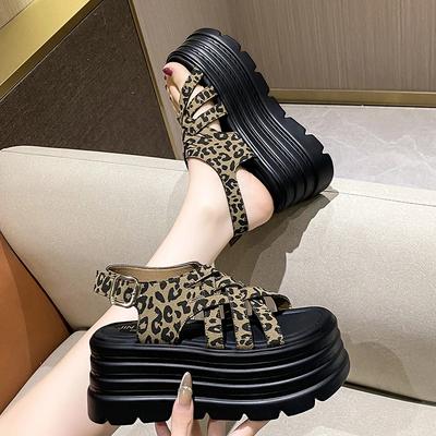 8CM Women High Platform Slippers Leopard Print Thick Sandals Woman Chunky Fashion Summer Flats Casual Beach Slides Zapatos Mujer