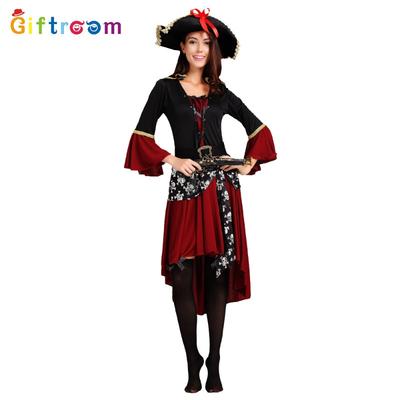 Halloweenská Maškaráda Cosplay Piráti z Karibiku Pirátský Kostým Ženský Červené Šaty Černá Vesta Pirát