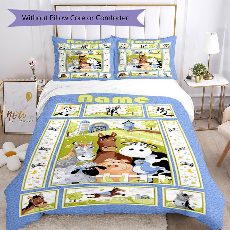 3pcs Custom Name Animals Bedding Set Duvet Cover Closure Includes 1 Duvet Cover & 2 Pillowcases, Soft and Comfortable for All Seasons.