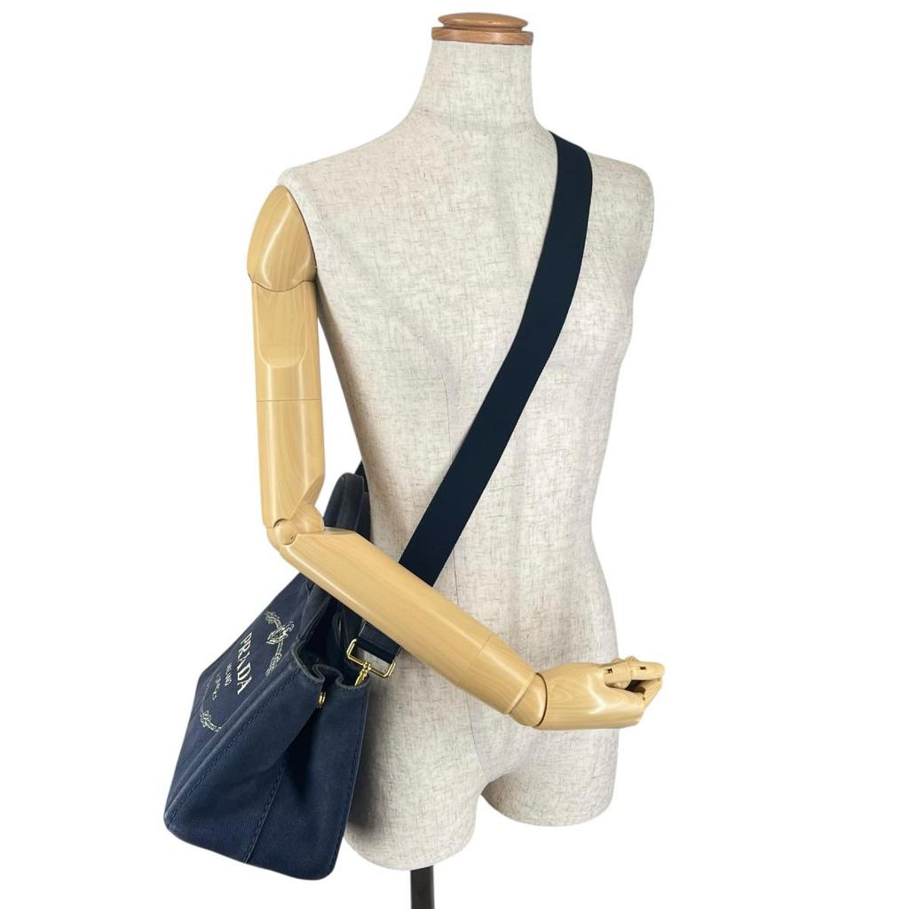 PRADA canvas Canapa Tote Bag denim blue Women Used