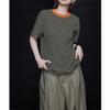 2024 Summer Women's Retro Dark Green Striped Short-Sleeve T-Shirt, Round Neck, Versatile, Thin