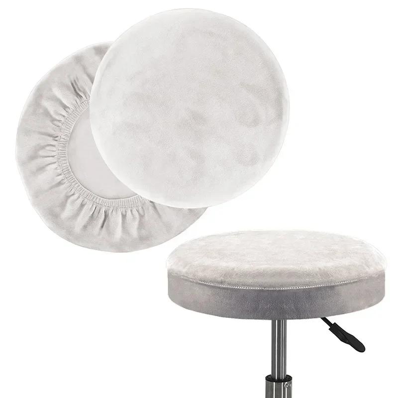 Bar Round Chair Cover Elastic Velvet Stool Cover Anti-Dirty Seat Protector Solid Color Removable Swivel Chair Cover Universal