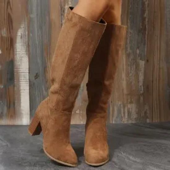 Stivali Donna Moda Inverno Nuovi Zip Laterale Tubo Lungo Scamosciato Sintetico Comfort Antiscivolo Tacco Alto Stivali Mujer
