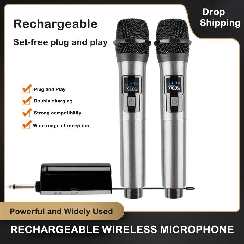 Wireless Microphone 2 Channels UHF Fixed Frequency Handheld Mic Mic Phone For Party Karaoke Professional Church Show Meeting