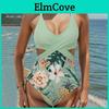 Vneck Deep Monokini Women Summer Sleeveless Onepiece Swimsuit Patchwork Color Hollow Out Backless Laceup Beachwear