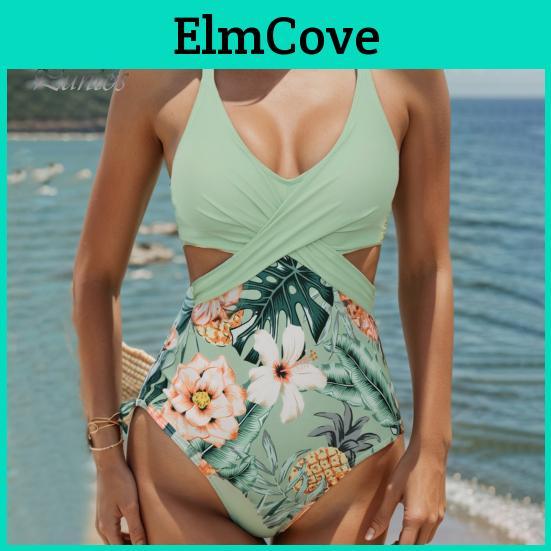 Vneck Deep Monokini Women Summer Sleeveless Onepiece Swimsuit Patchwork Color Hollow Out Backless Laceup Beachwear