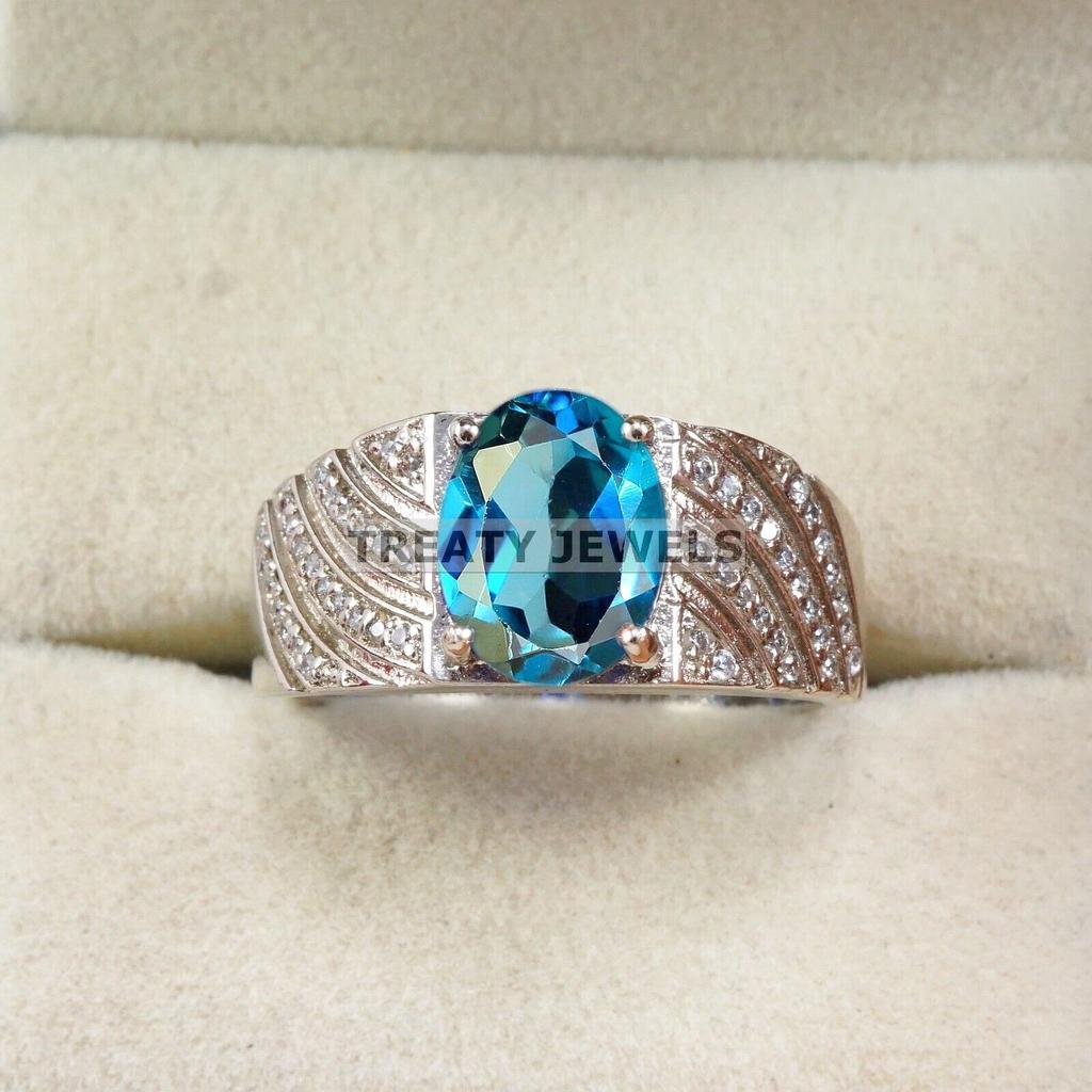 London Blue Topaz Oval Gemstone With 925 Sterling Silver Ring For Men's #B243 JL375676033689
